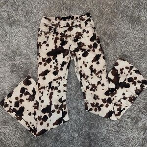 Forever 21 Cream and Brown Patterned Flare Jeans
